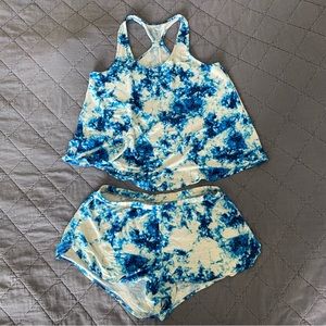 Rachel Zoe Super Soft Tie Dye Lounge Sleeping Pajama Set Blue Tank Top+Shorts
